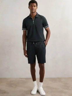 Reiss Navy Angus Textured Drawstring Shorts