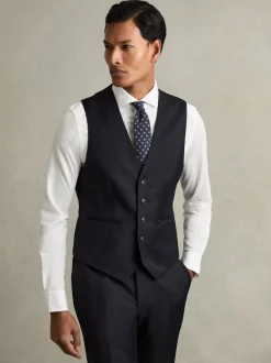 Reiss Navy Aspire Slim-Fit Wool Suit Waistcoat