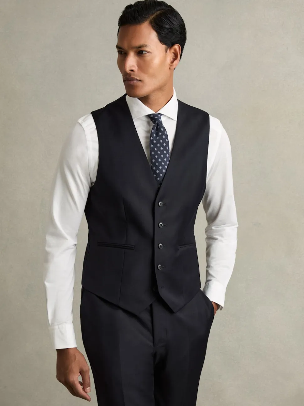Reiss Navy Aspire Slim-Fit Wool Suit Waistcoat