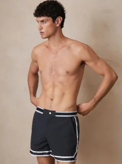 Reiss Navy Baller Reiss | Ché Stripe-Trim Swim Shorts