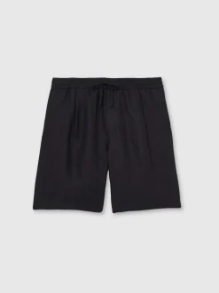 Reiss Navy Barges Linen Drawstring Shorts