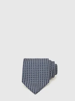 Reiss Navy Bernardo Silk Geometric-Chain Print Tie