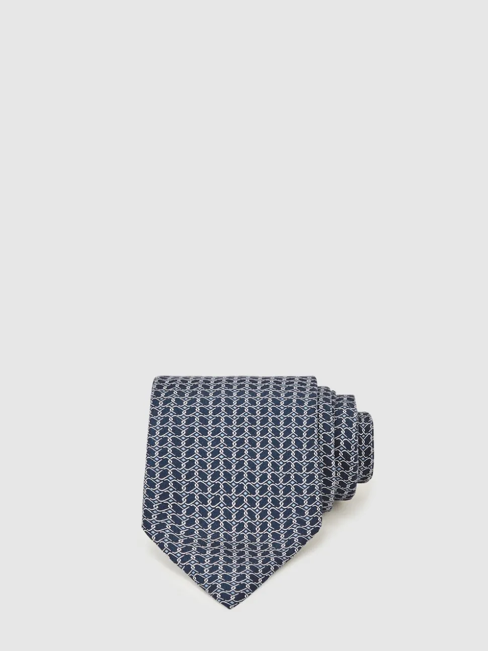Reiss Navy Bernardo Silk Geometric-Chain Print Tie