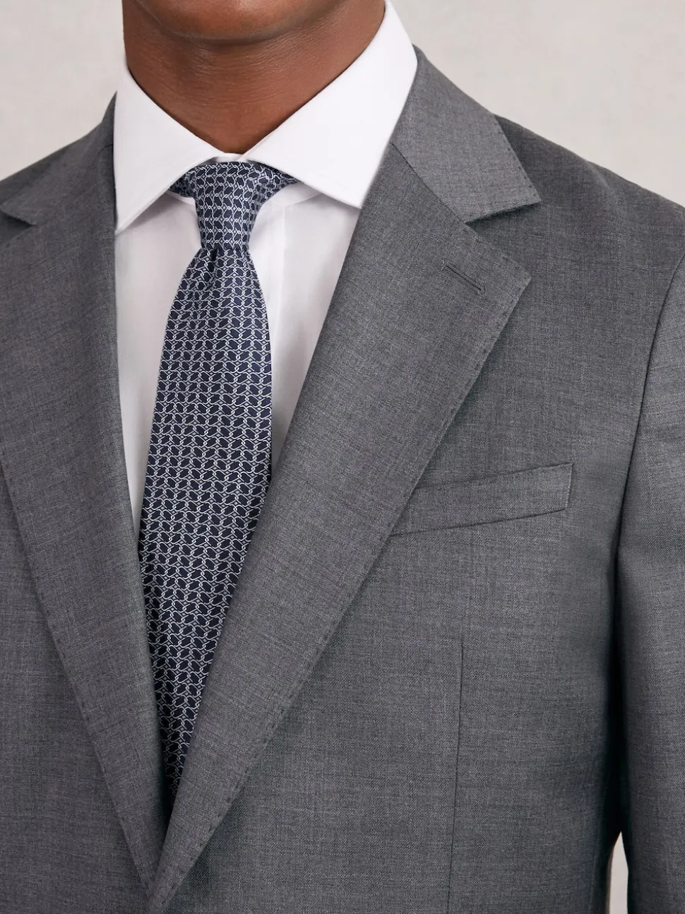 Reiss Navy Bernardo Silk Geometric-Chain Print Tie
