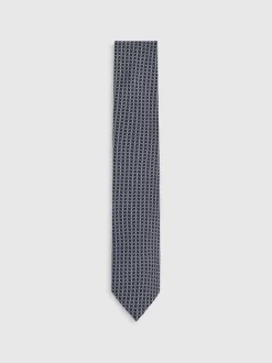 Reiss Navy Bernardo Silk Geometric-Chain Print Tie