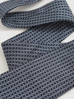 Reiss Navy Bernardo Silk Geometric-Chain Print Tie
