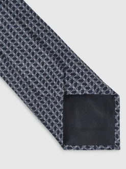Reiss Navy Bernardo Silk Geometric-Chain Print Tie