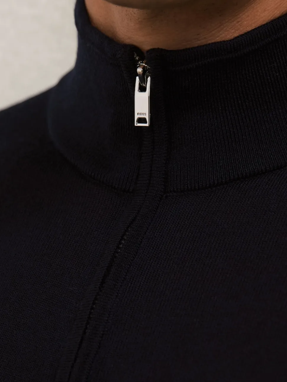 Reiss Navy Blackhall Merino Wool Half-Zip Funnel Neck Jumper