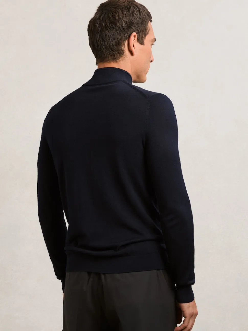 Reiss Navy Blackhall Merino Wool Half-Zip Funnel Neck Jumper