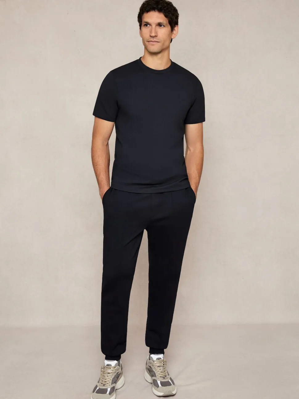 Reiss Navy Blue Premier Stretch-Jersey Tailored Joggers