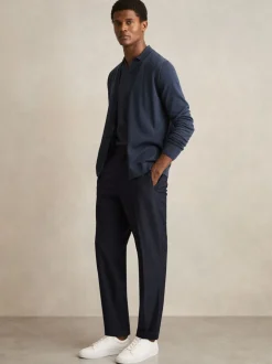 Reiss Navy Brighton Relaxed Drawstring Trousers with Turn-Ups