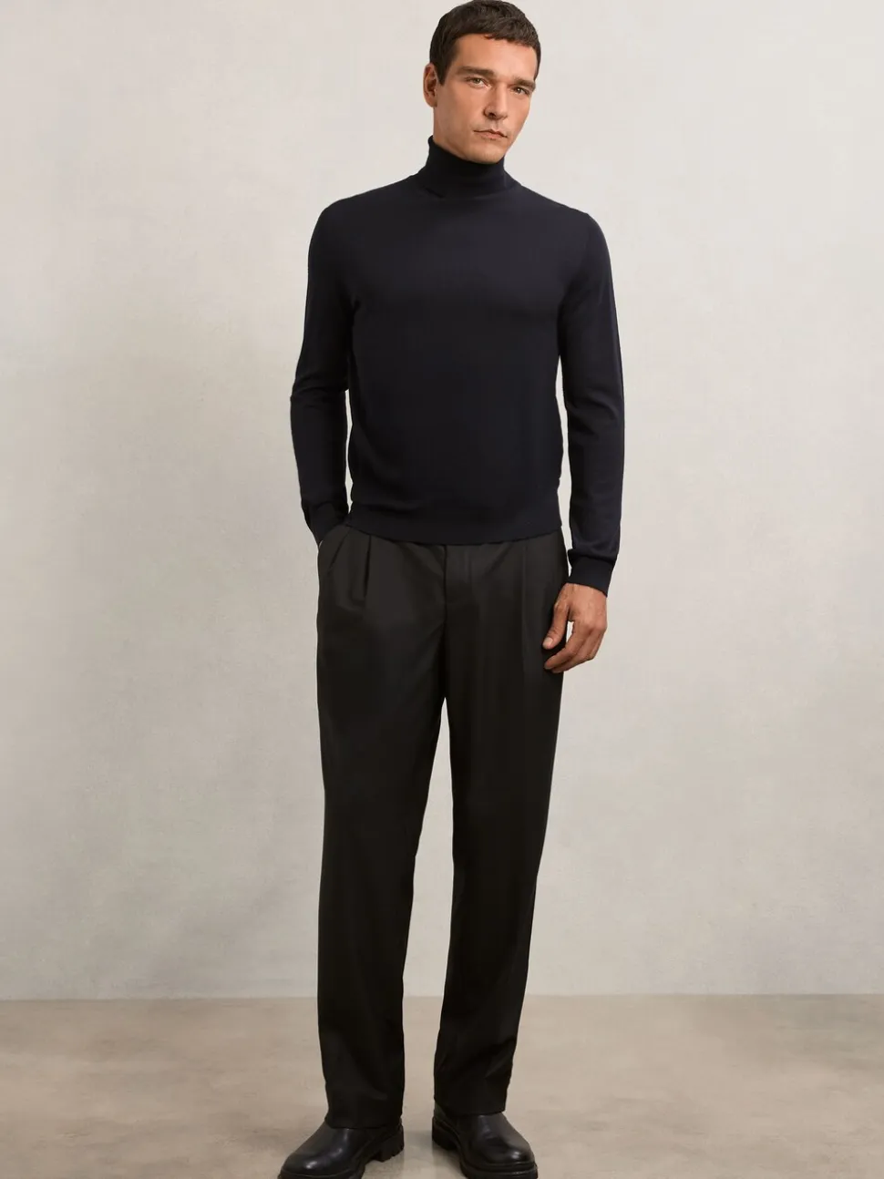 Reiss Navy Caine Slim Fit Merino Wool Roll Neck Jumper