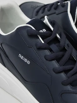Reiss Navy Cast Bonded-Leather Chunky Sole Trainers
