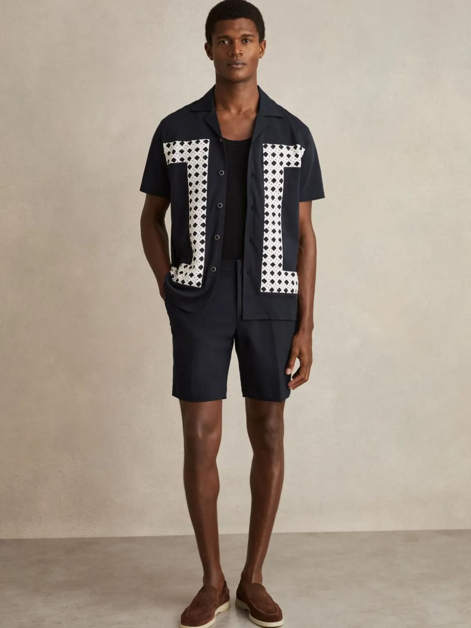 Reiss Navy Deck Drawstring Chino Shorts