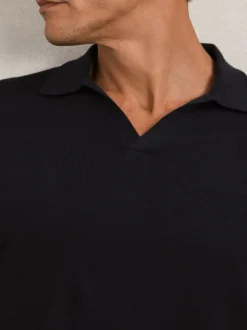 Reiss Navy Duchie Merino Wool Open-Collar Polo Shirt