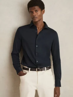 Reiss Navy Duke Air-Water Cotton Slim-Fit Shirt