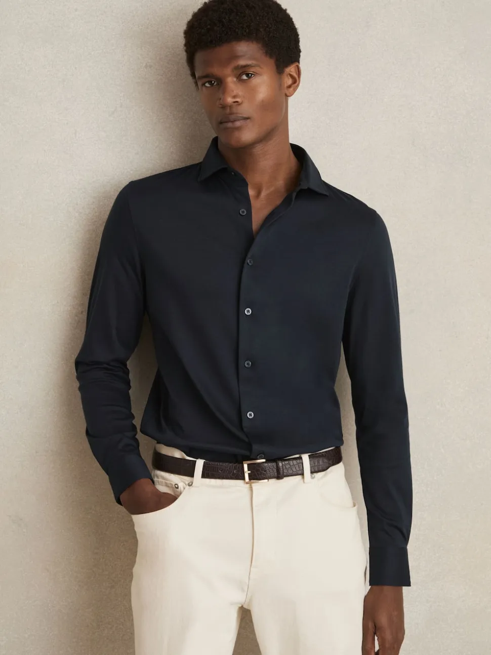 Reiss Navy Duke Air-Water Cotton Slim-Fit Shirt