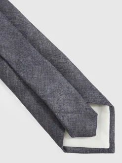 Reiss Navy Elio Linen Textured Tie
