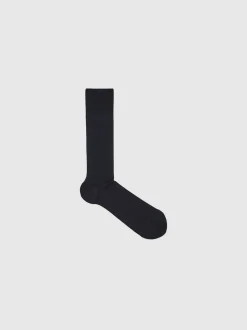 Reiss Navy Fela Cotton-Blend Ribbed Socks