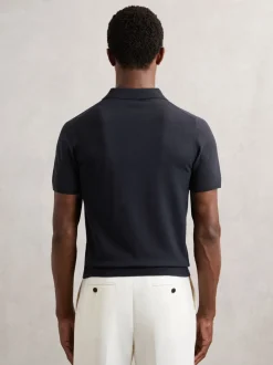 Reiss Navy Finch Contrast-Placket Polo Shirt With Cotton