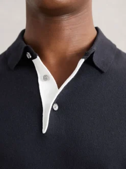 Reiss Navy Finch Contrast-Placket Polo Shirt With Cotton
