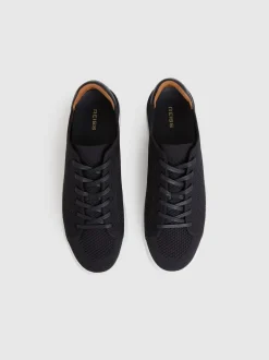 Reiss Navy Finley Knit Knitted Low-Top Trainers