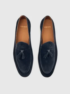 Reiss Navy Harrison Suede Tassel Loafers