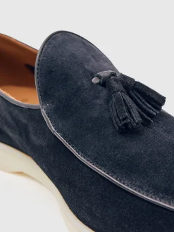 Reiss Navy Harrison Suede Tassel Loafers