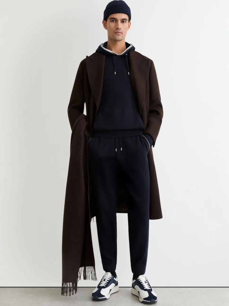 Reiss Navy Hillside Merino Wool Tipped Drawstring Joggers