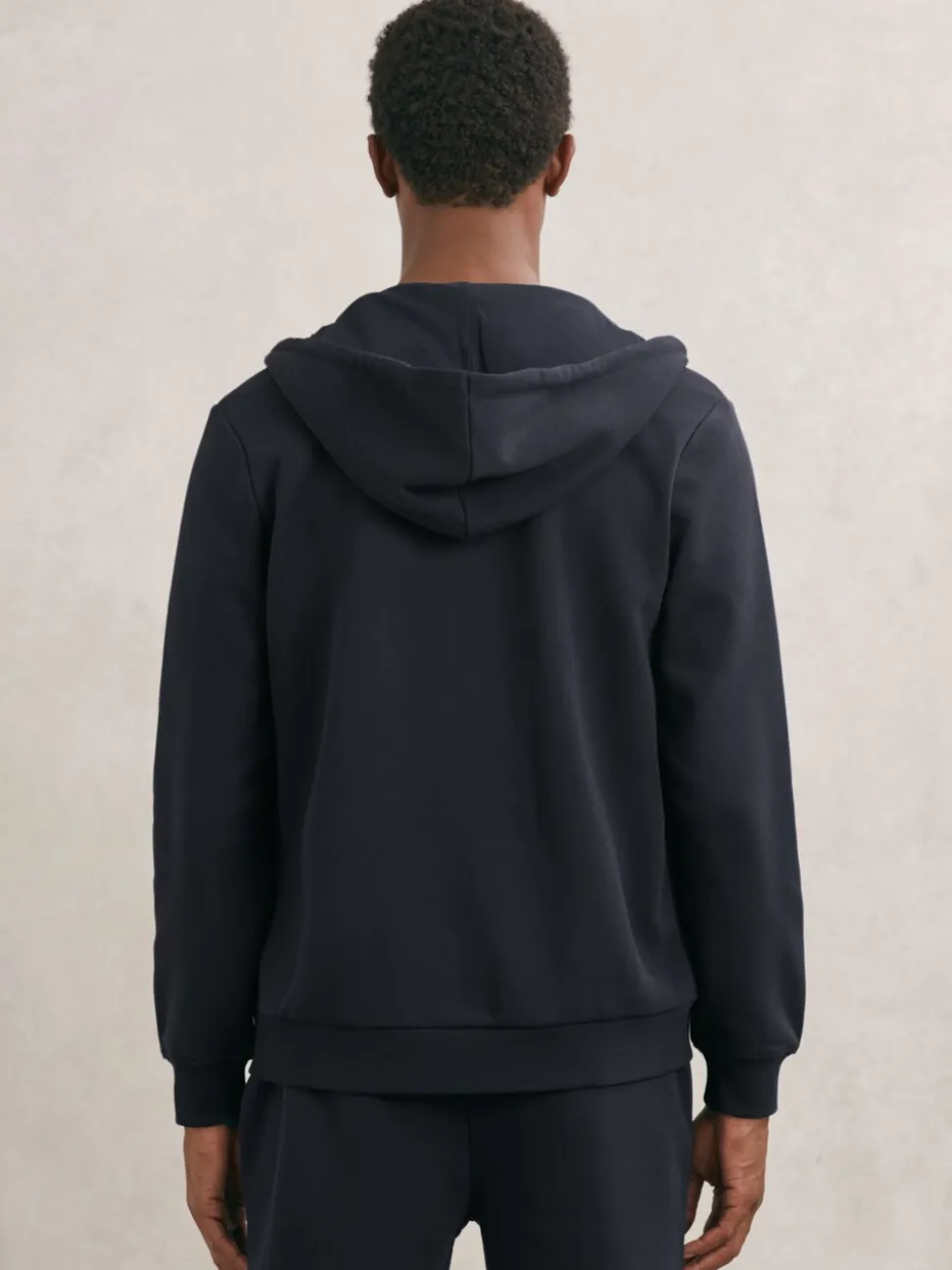 Reiss Navy Howel Cotton-Blend Zip-Through Hoodie