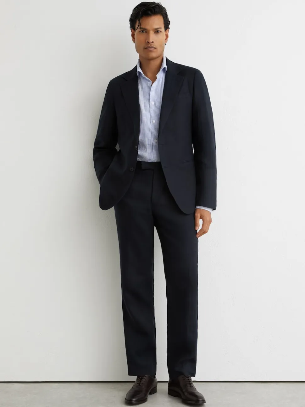 Reiss Navy Kin Single Breasted Linen Blazer Tailored-Fit