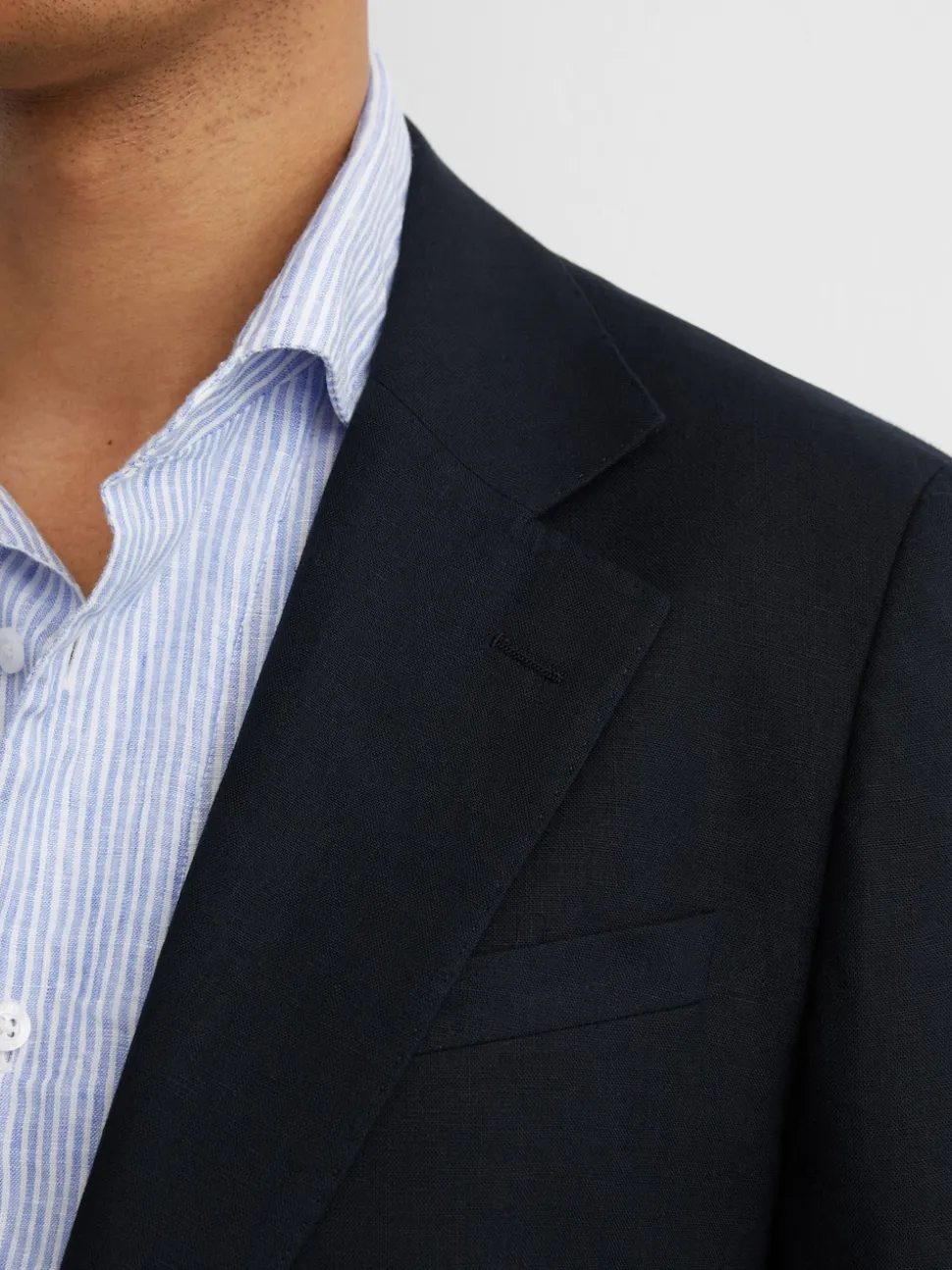 Reiss Navy Kin Single Breasted Linen Blazer Tailored-Fit