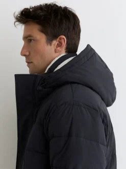 Reiss Navy Klause Fleece-Lined Hooded Puffer Jacket