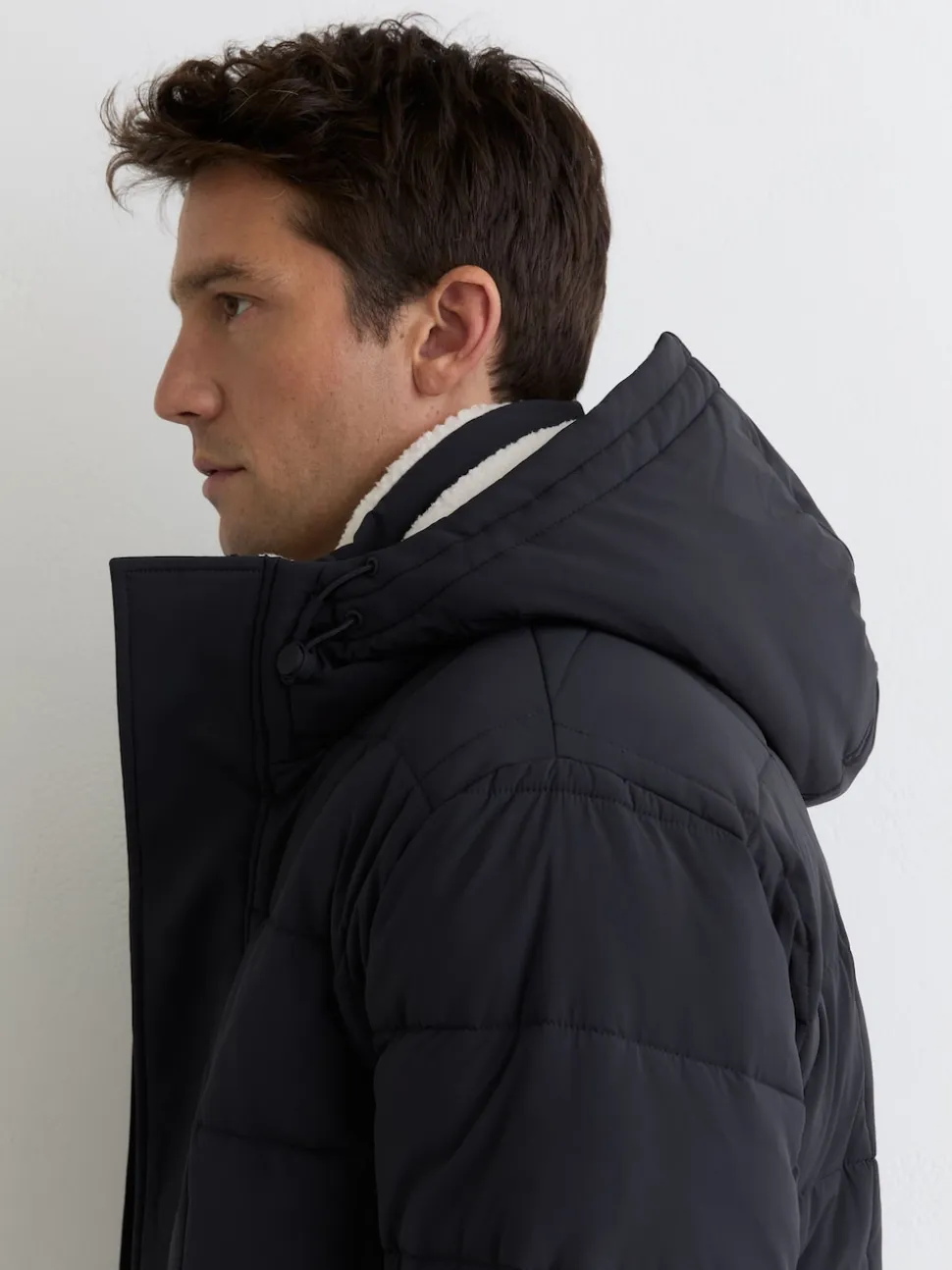 Reiss Navy Klause Fleece-Lined Hooded Puffer Jacket
