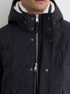 Reiss Navy Klause Fleece-Lined Hooded Puffer Jacket