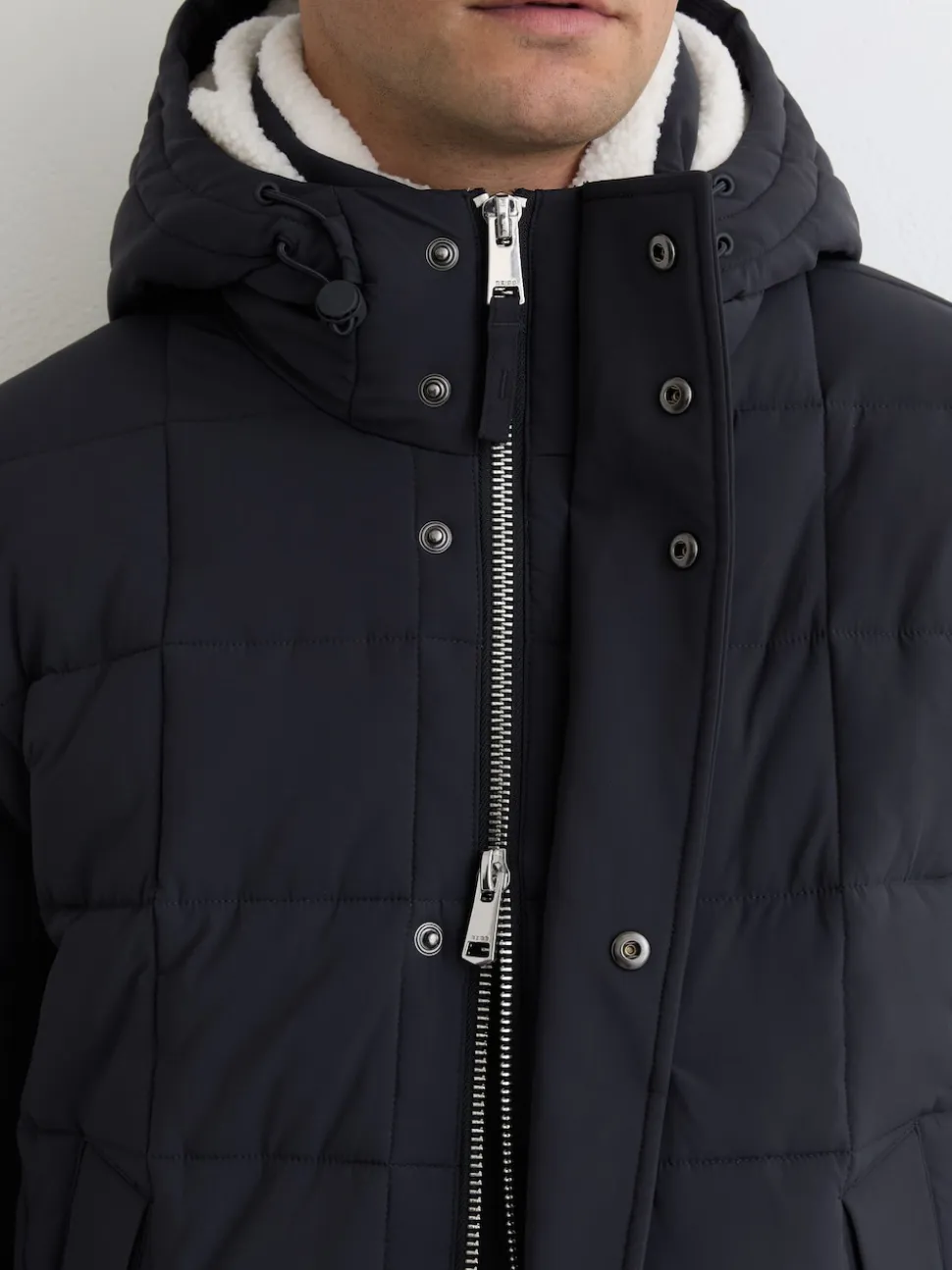 Reiss Navy Klause Fleece-Lined Hooded Puffer Jacket