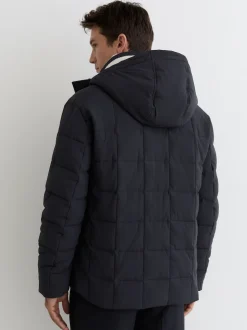 Reiss Navy Klause Fleece-Lined Hooded Puffer Jacket