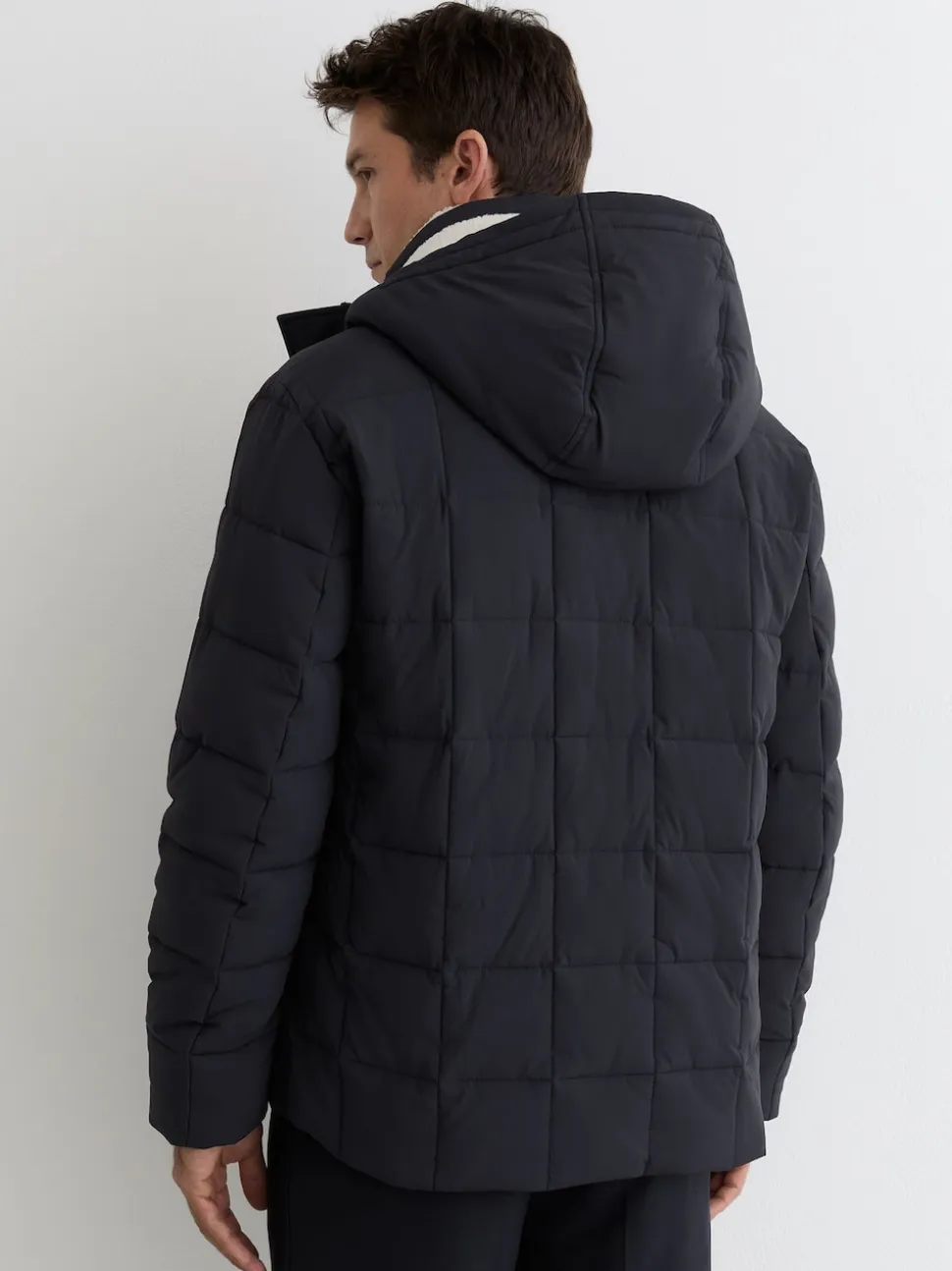 Reiss Navy Klause Fleece-Lined Hooded Puffer Jacket
