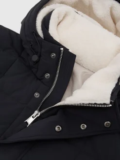Reiss Navy Klause Fleece-Lined Hooded Puffer Jacket