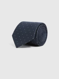 Reiss Navy Liam Polka Dot Silk Tie