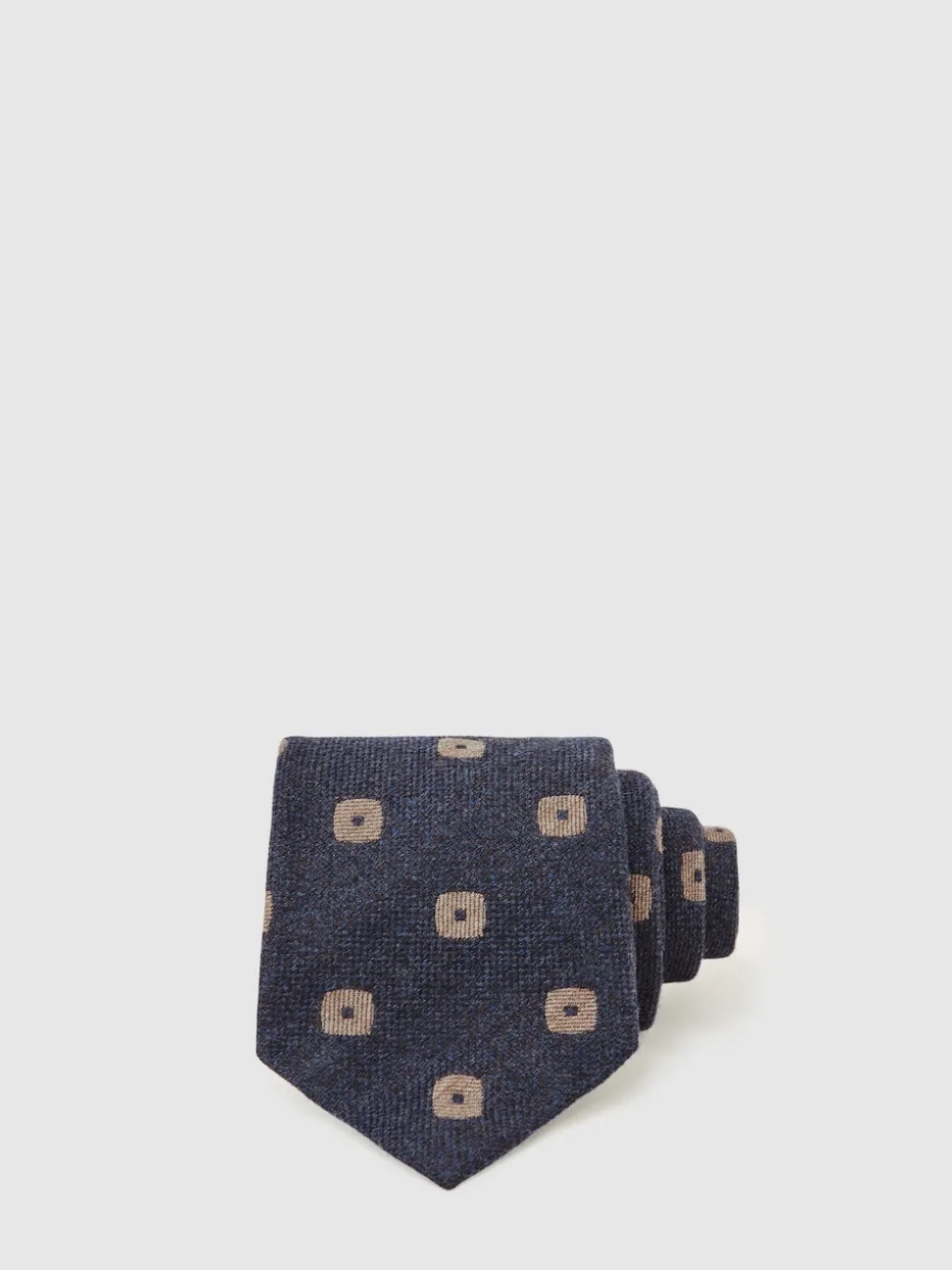 Reiss Navy Marco Silk-Wool Square-Medallion Tie