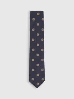 Reiss Navy Marco Silk-Wool Square-Medallion Tie