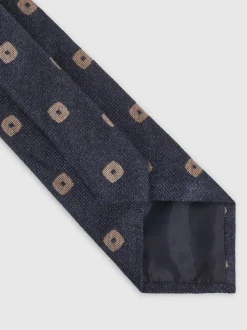 Reiss Navy Marco Silk-Wool Square-Medallion Tie