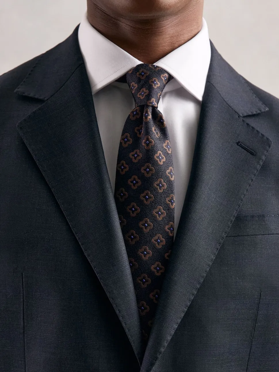 Reiss Navy Omero Silk-Wool Floral-Medallion Tie