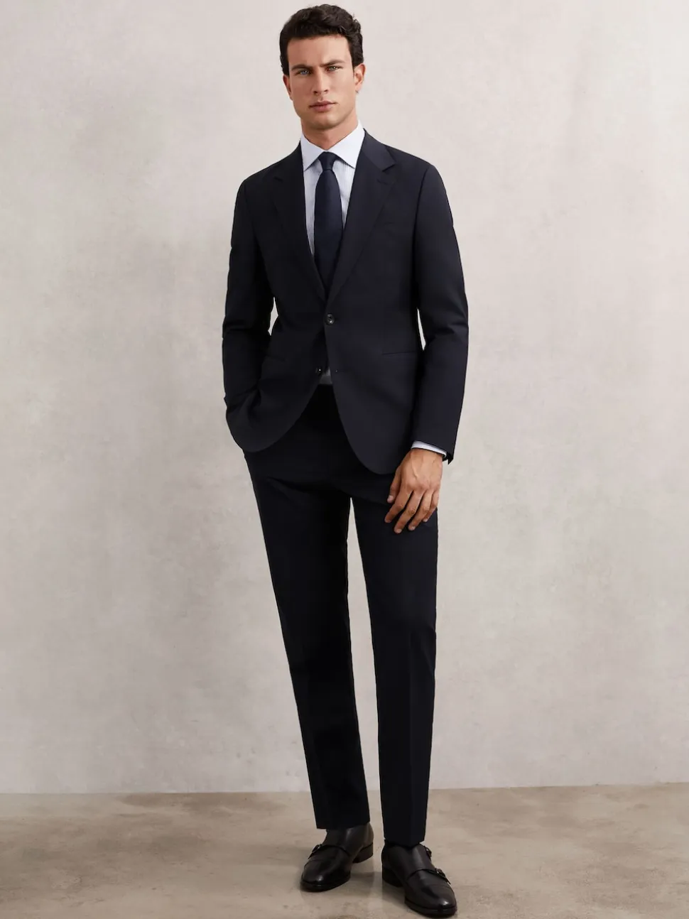 Reiss Navy Promise Wool-Blend Tailored-Fit Waistcoat
