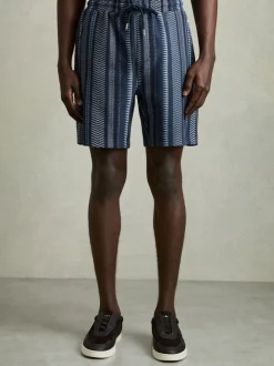 Reiss Navy River Aztec-Stripe Drawstring Shorts