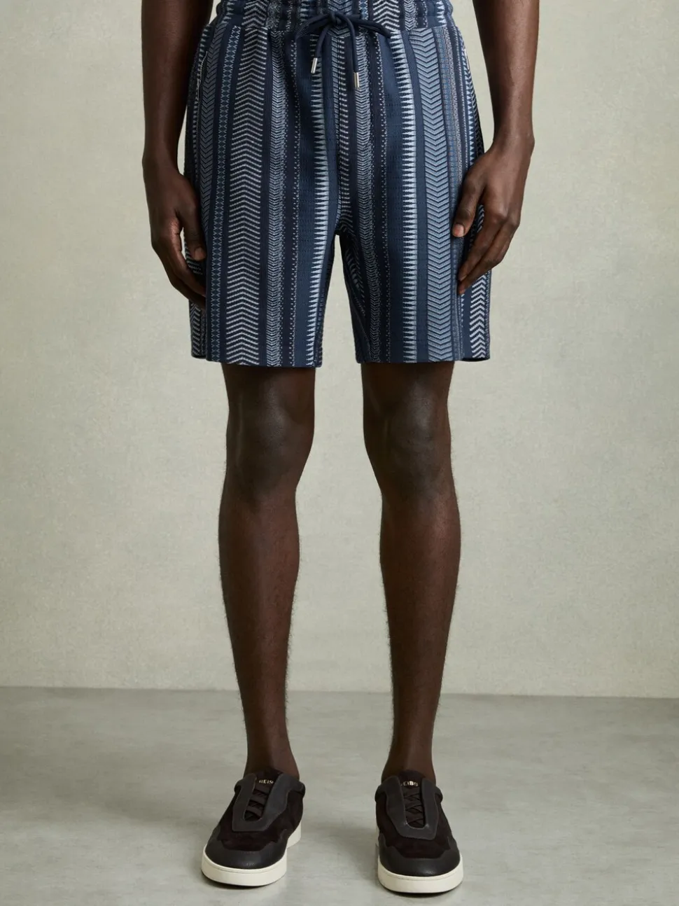 Reiss Navy River Aztec-Stripe Drawstring Shorts