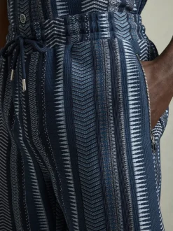Reiss Navy River Aztec-Stripe Drawstring Shorts