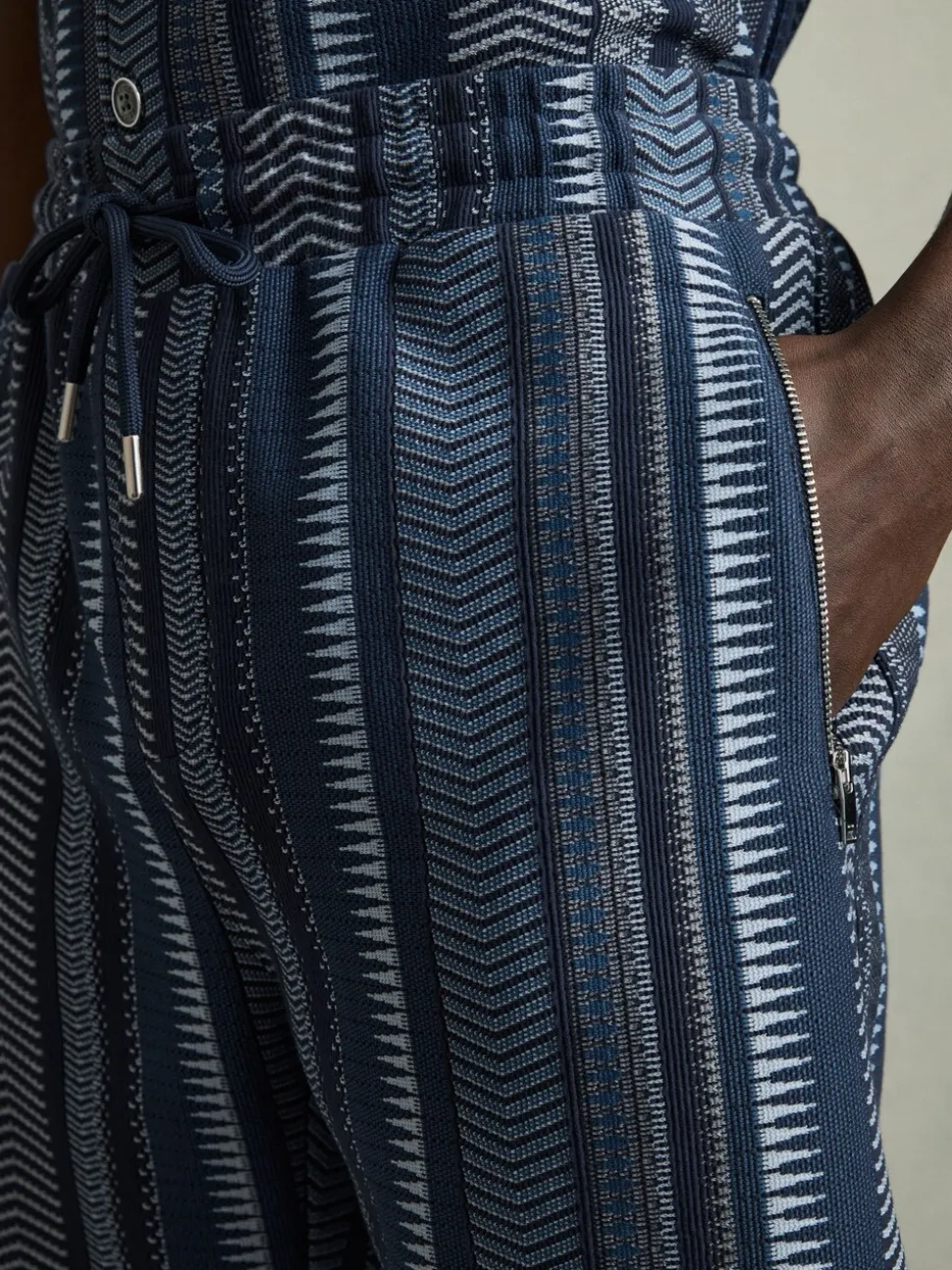 Reiss Navy River Aztec-Stripe Drawstring Shorts