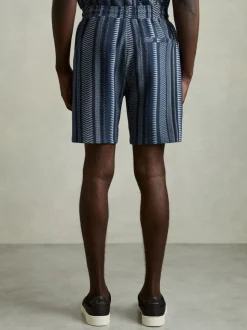 Reiss Navy River Aztec-Stripe Drawstring Shorts